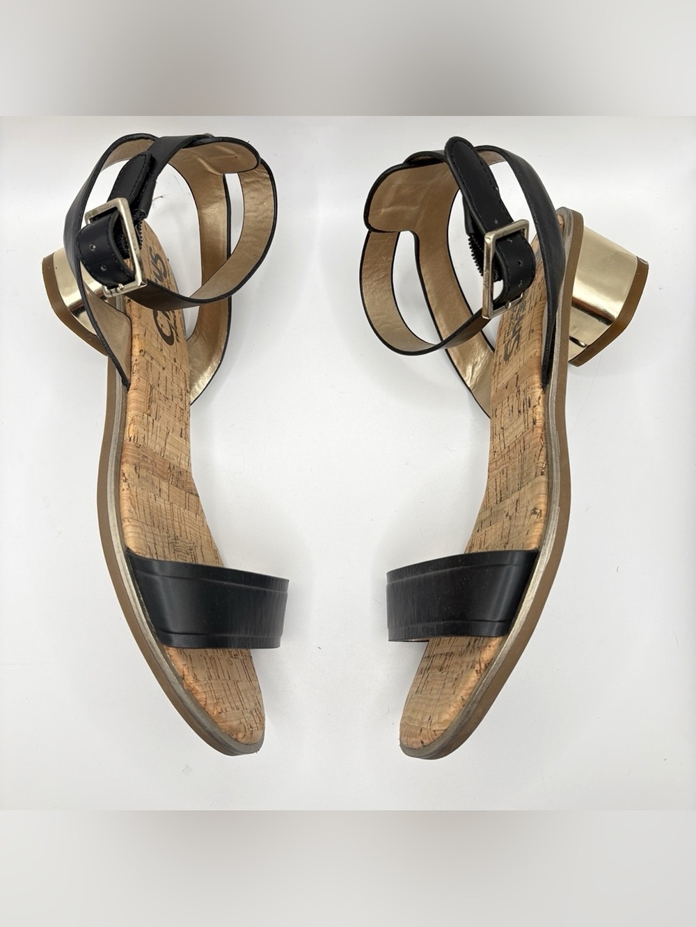 Sam Edelman Circus Black Cork Ankle Strap Sandals Size 8 WW Extra Wide Width
